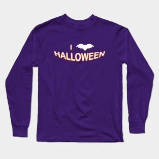 I Love Halloween (Bat) Orange White Long Sleeve T-Shirt